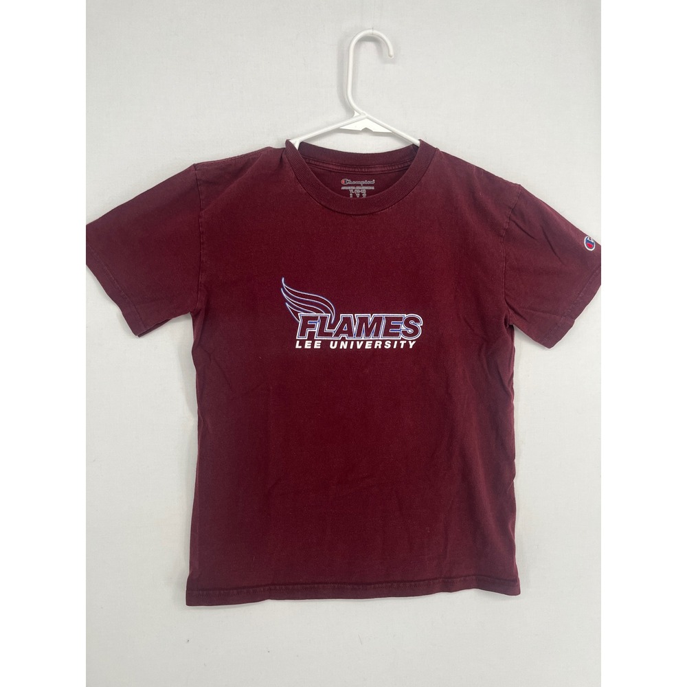 Champion Lee University Flames T-Shirt Youth YL 10-12 Maroon Short Sleeve Graphi